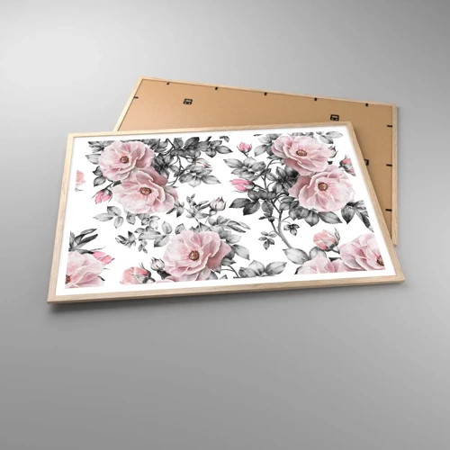 Poster in light oak frame - Getting Lost in Rose Flowers - 100x70 cm