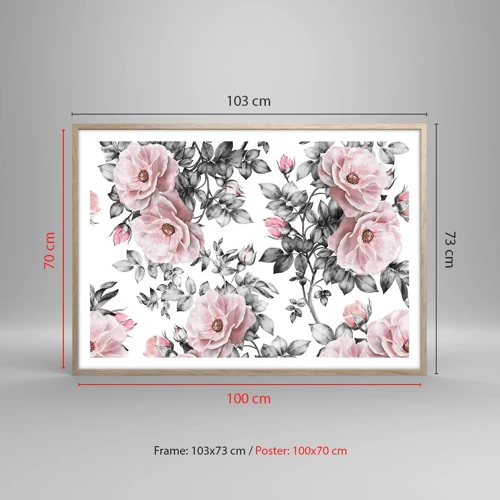 Poster in light oak frame - Getting Lost in Rose Flowers - 100x70 cm