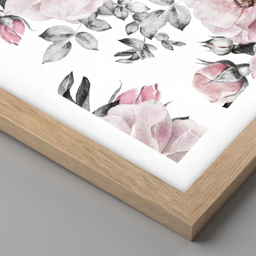 Poster in light oak frame - Getting Lost in Rose Flowers - 100x70 cm