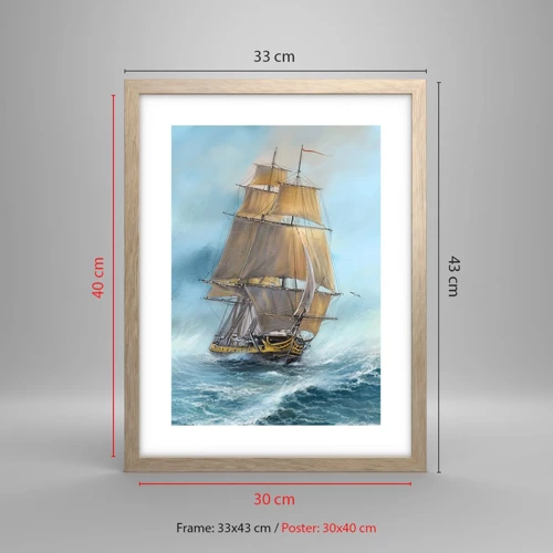 Poster in light oak frame - Gliding on the Waves - 30x40 cm