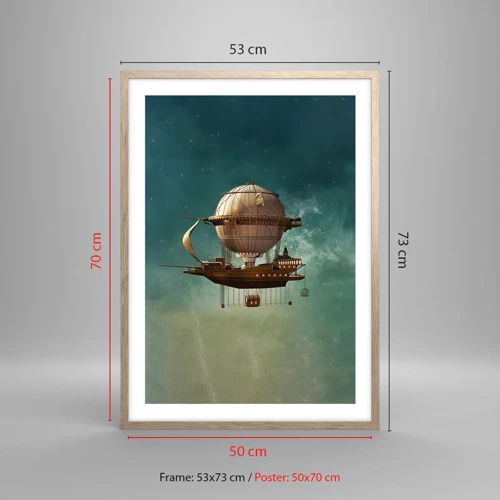 Poster in light oak frame - Greetings from Jules Verne - 50x70 cm