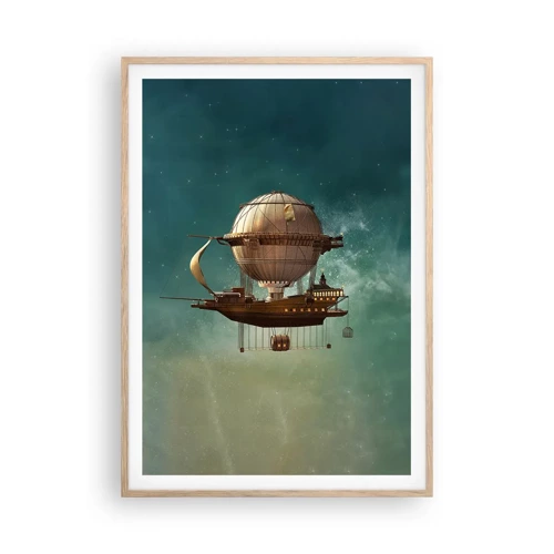 Poster in light oak frame - Greetings from Jules Verne - 70x100 cm