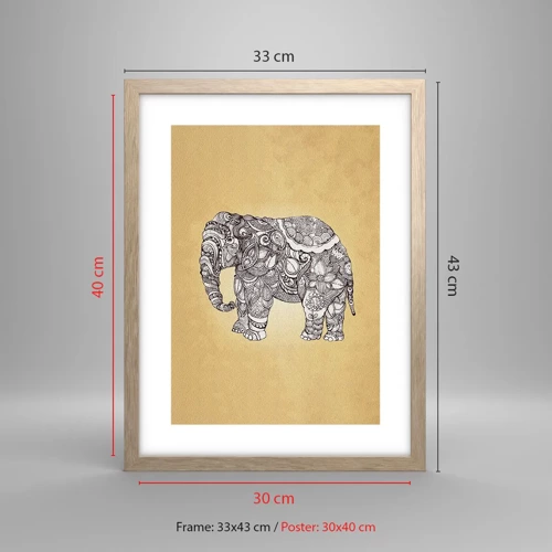 Poster in light oak frame - Hidden Elephant - 30x40 cm