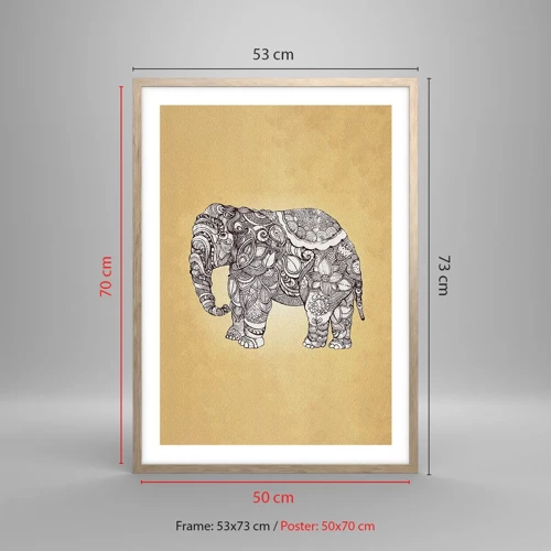 Poster in light oak frame - Hidden Elephant - 50x70 cm