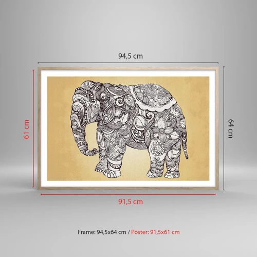 Poster in light oak frame - Hidden Elephant - 91x61 cm