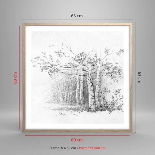 Poster in light oak frame - Holiday of Birch Forest - 60x60 cm