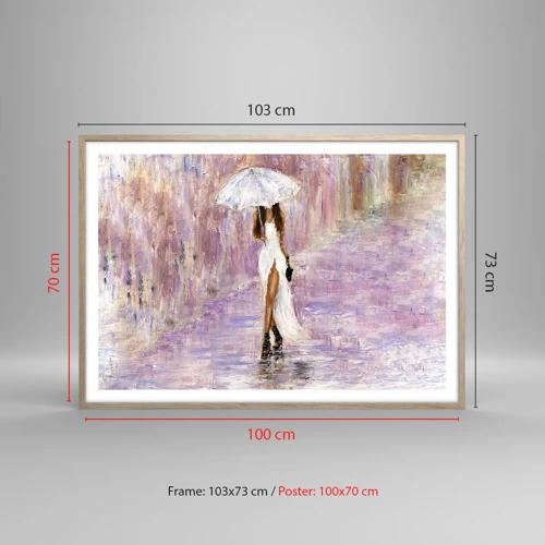 Poster in light oak frame - In Liliac Rain - 100x70 cm