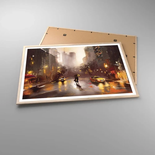 Poster in light oak frame - In New York Lights - 100x70 cm