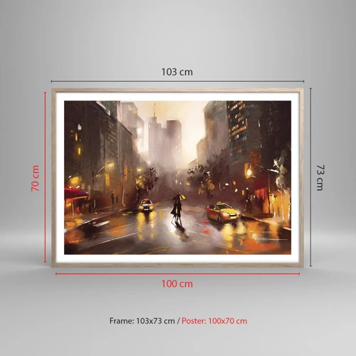 Poster in light oak frame - In New York Lights - 100x70 cm