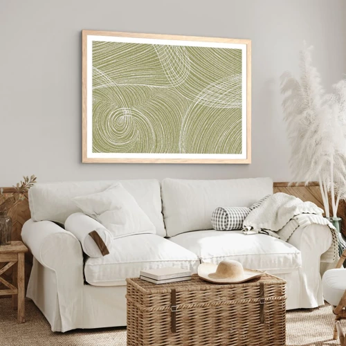 Poster in light oak frame - Intricate Abstract in White - 50x40 cm