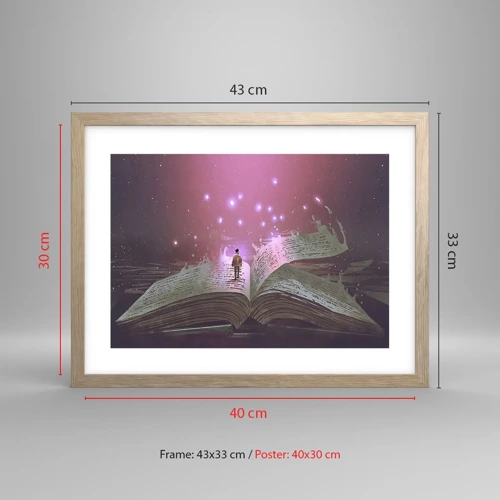 Poster in light oak frame - Invitation to Another World -Read It! - 40x30 cm