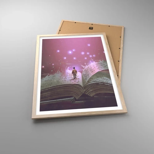 Poster in light oak frame - Invitation to Another World -Read It! - 50x70 cm