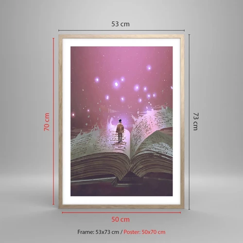 Poster in light oak frame - Invitation to Another World -Read It! - 50x70 cm