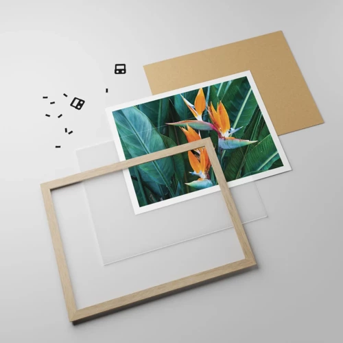 Poster in light oak frame - Is It a Flower or a Bird? - 50x40 cm