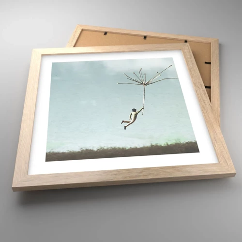 Poster in light oak frame - Kites, Dandelions, Wind - 30x30 cm