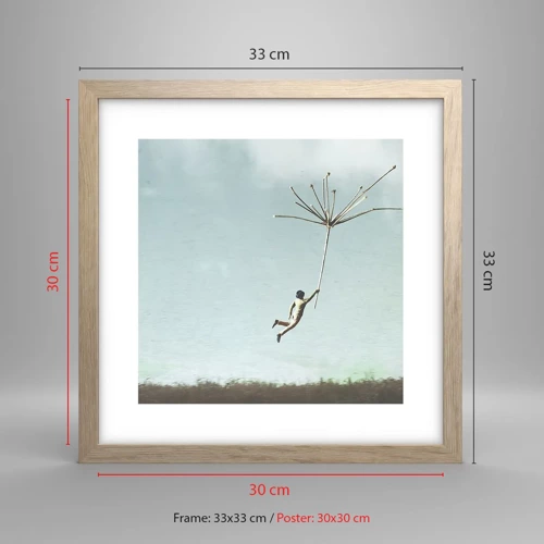 Poster in light oak frame - Kites, Dandelions, Wind - 30x30 cm