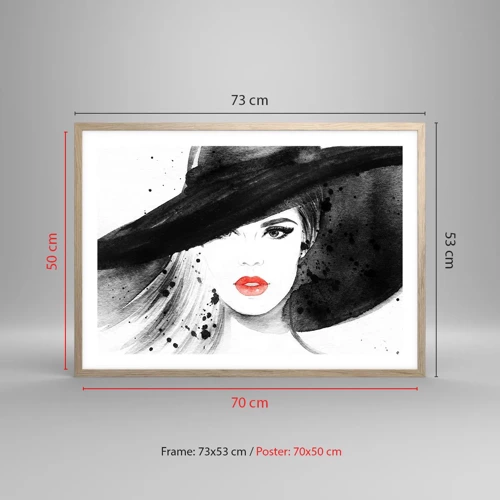 Poster in light oak frame - Lady in Black - 70x50 cm