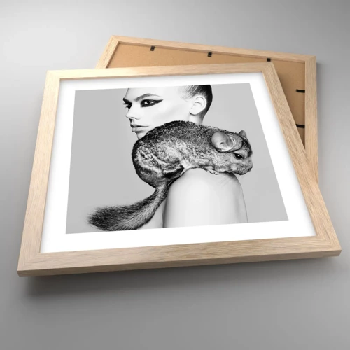 Poster in light oak frame - Lady with a Chinchilla - 30x30 cm