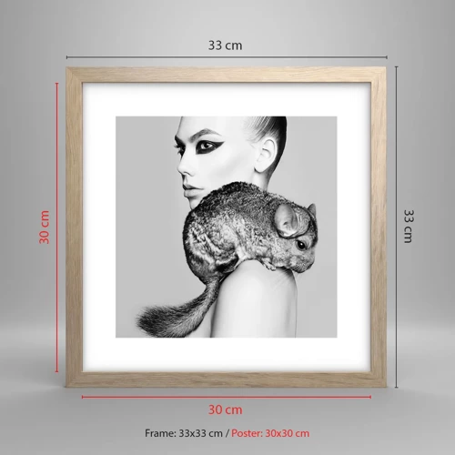 Poster in light oak frame - Lady with a Chinchilla - 30x30 cm