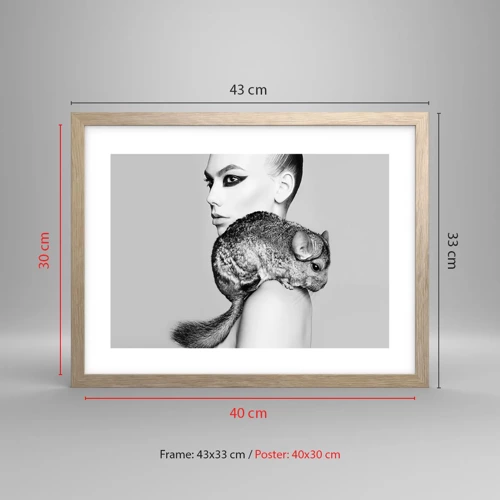 Poster in light oak frame - Lady with a Chinchilla - 40x30 cm