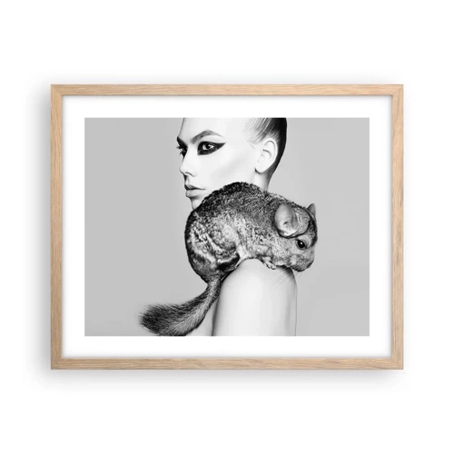 Poster in light oak frame - Lady with a Chinchilla - 50x40 cm