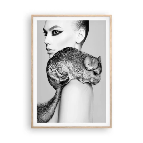 Poster in light oak frame - Lady with a Chinchilla - 70x100 cm