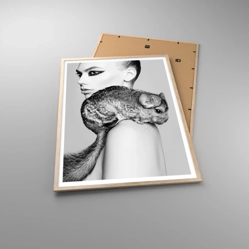 Poster in light oak frame - Lady with a Chinchilla - 70x100 cm