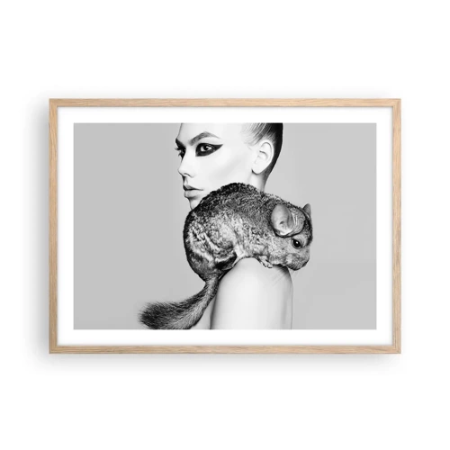 Poster in light oak frame - Lady with a Chinchilla - 70x50 cm