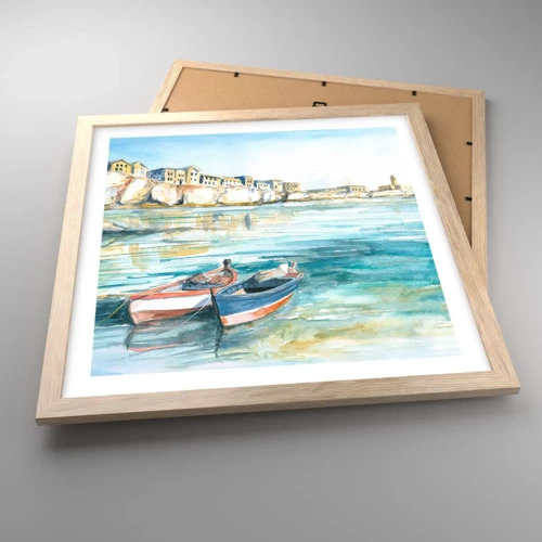 Poster in light oak frame - Landscape in Azure - 40x40 cm