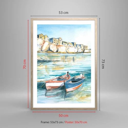 Poster in light oak frame - Landscape in Azure - 50x70 cm