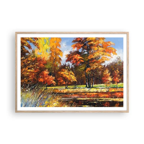 Poster in light oak frame - Landscape in Gold and Brown - 100x70 cm