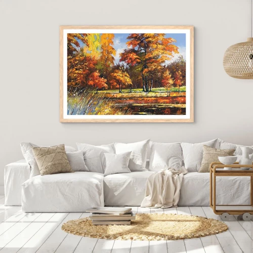 Poster in light oak frame - Landscape in Gold and Brown - 100x70 cm