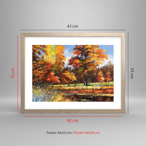 Poster in light oak frame - Landscape in Gold and Brown - 40x30 cm