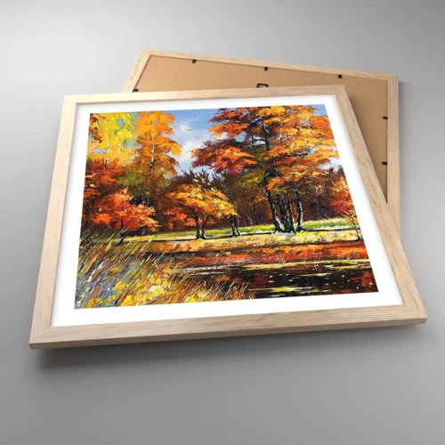 Poster in light oak frame - Landscape in Gold and Brown - 40x40 cm