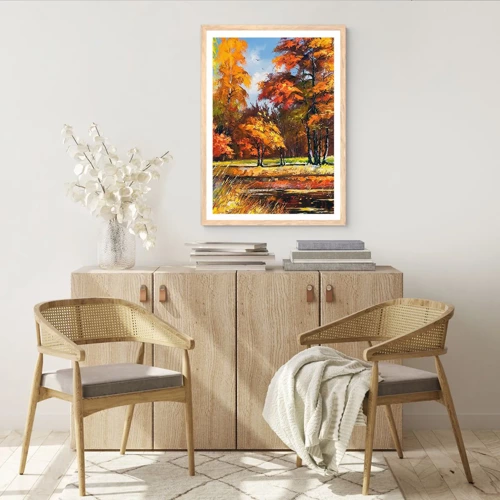 Poster in light oak frame - Landscape in Gold and Brown - 40x50 cm