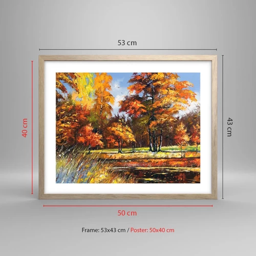 Poster in light oak frame - Landscape in Gold and Brown - 50x40 cm