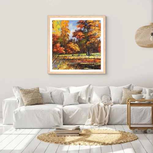 Poster in light oak frame - Landscape in Gold and Brown - 50x50 cm