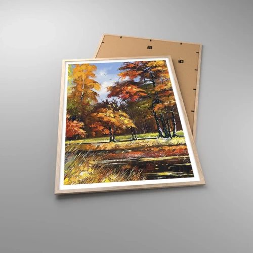 Poster in light oak frame - Landscape in Gold and Brown - 70x100 cm