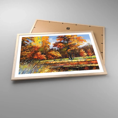 Poster in light oak frame - Landscape in Gold and Brown - 70x50 cm