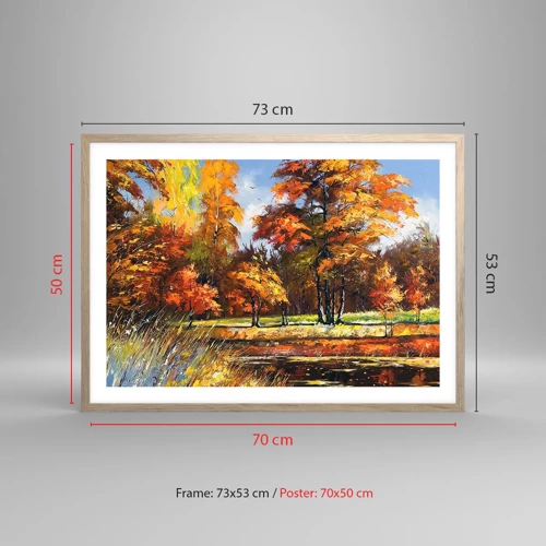 Poster in light oak frame - Landscape in Gold and Brown - 70x50 cm