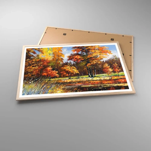 Poster in light oak frame - Landscape in Gold and Brown - 91x61 cm