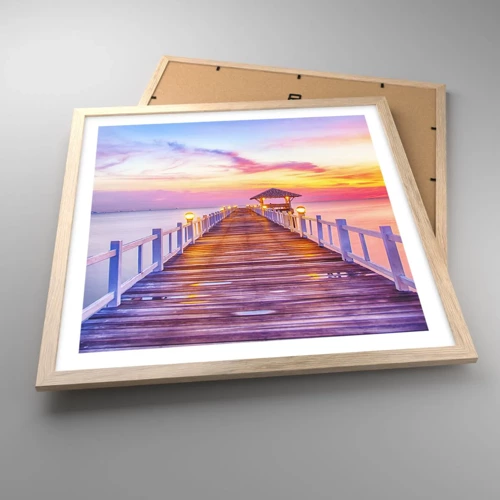 Poster in light oak frame - Lilac and Gold Silence of an Evening - 50x50 cm