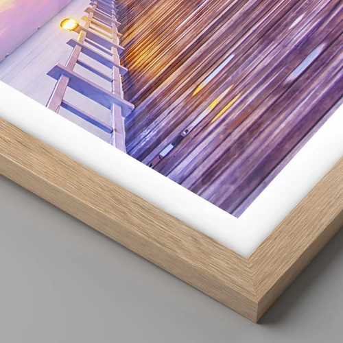 Poster in light oak frame - Lilac and Gold Silence of an Evening - 50x50 cm