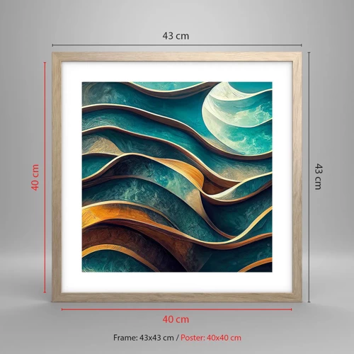 Poster in light oak frame - Meanderings of Blue - 40x40 cm