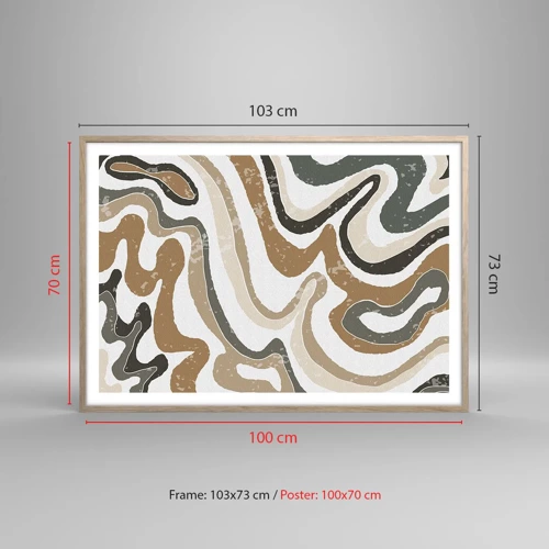 Poster in light oak frame - Meanders of Earth Colours - 100x70 cm