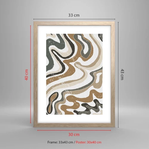 Poster in light oak frame - Meanders of Earth Colours - 30x40 cm