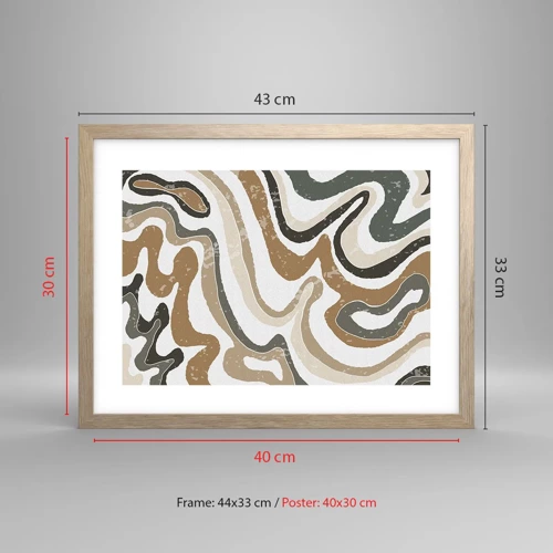 Poster in light oak frame - Meanders of Earth Colours - 40x30 cm