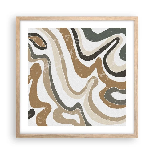 Poster in light oak frame - Meanders of Earth Colours - 50x50 cm