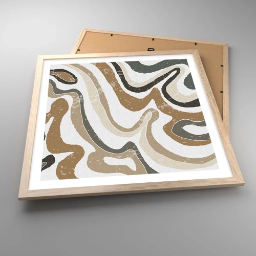 Poster in light oak frame - Meanders of Earth Colours - 50x50 cm