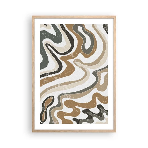 Poster in light oak frame - Meanders of Earth Colours - 50x70 cm